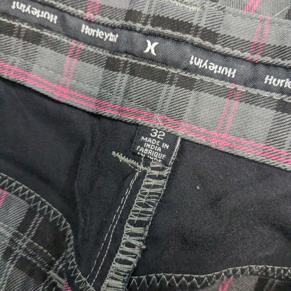 Hurley Grey/Black/Pink Plaid Bermuda Shorts - Picture 3 of 4
